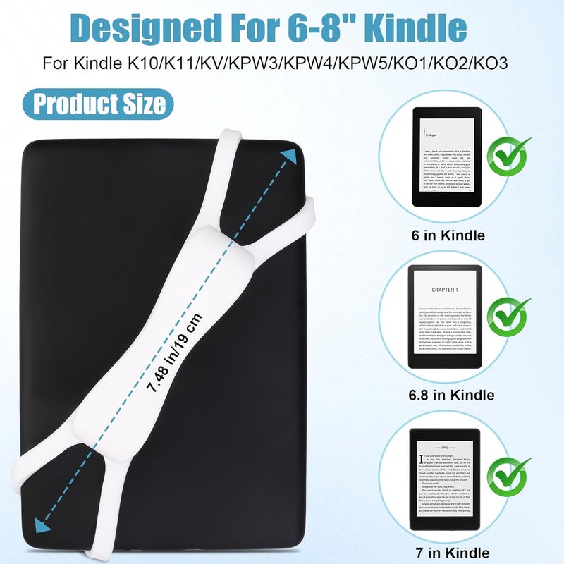 Dexspoeny 2 Pack Silicone Hand Straps for Kindle and Tablets, Secure Lightweight Finger Grip Holder for 4.7-8" Kindle Paperwhite/iPad/Samsung/Kobo/Oasis/Fire/Sony/Lenovo E-Readers (White+Grey) - Image 2